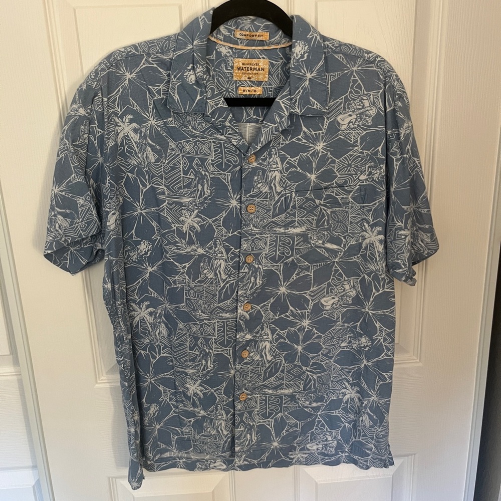 Quiksilver Waterman Blue and White Floral Shirt
